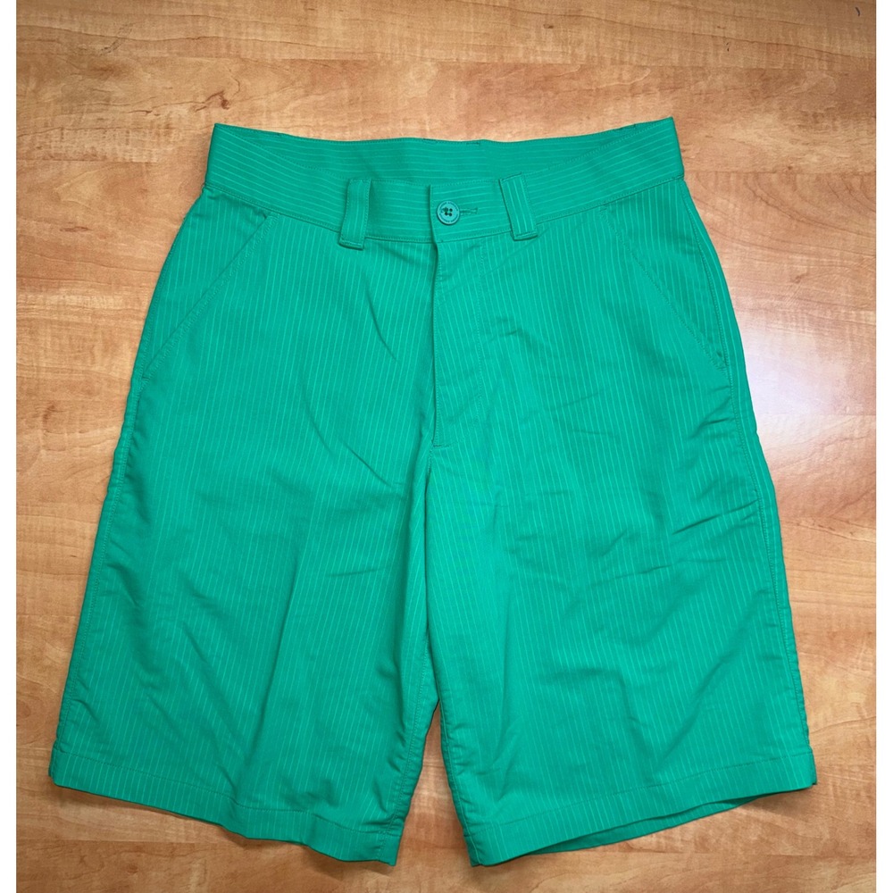 Under Armour Mens Green Pinstripe Golf Shorts Loose Fit Size 30